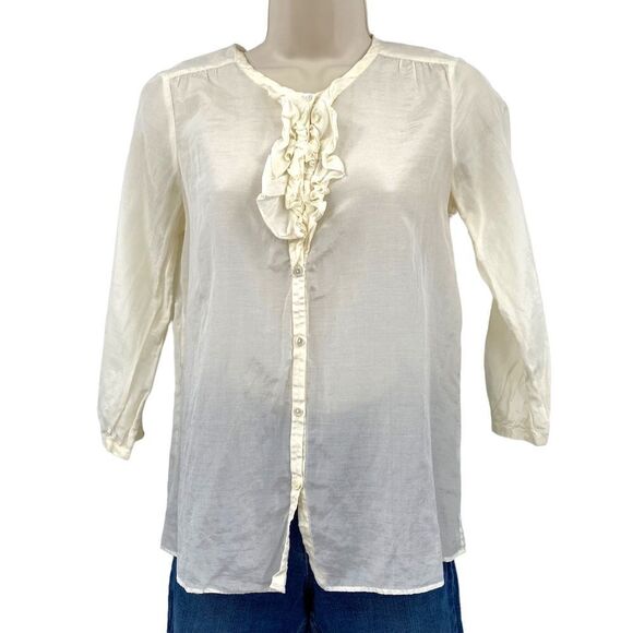 J. Crew Women’s Ivory Silk Blend Ruffle Blouse Size 2P - Picture 2 of 6